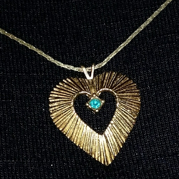 Jewelry - Gold Heart Necklace with Teal / Turquoise Stone